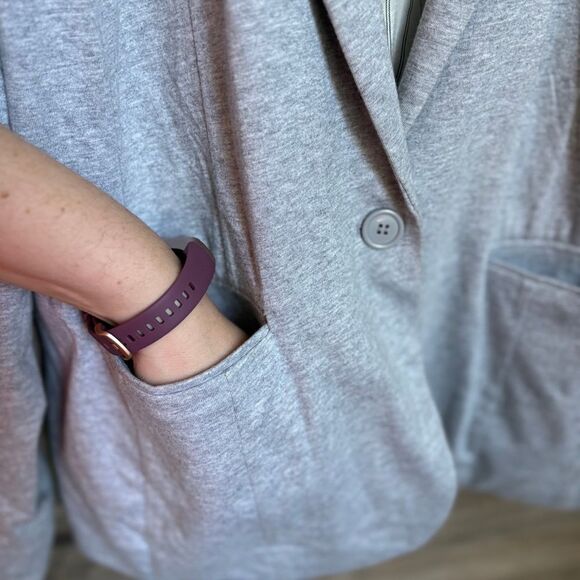 Ellen Tracy Gray Blazer Cotton Blend Jersey Knit Suit Jacket Women's L - Picture 4 of 8